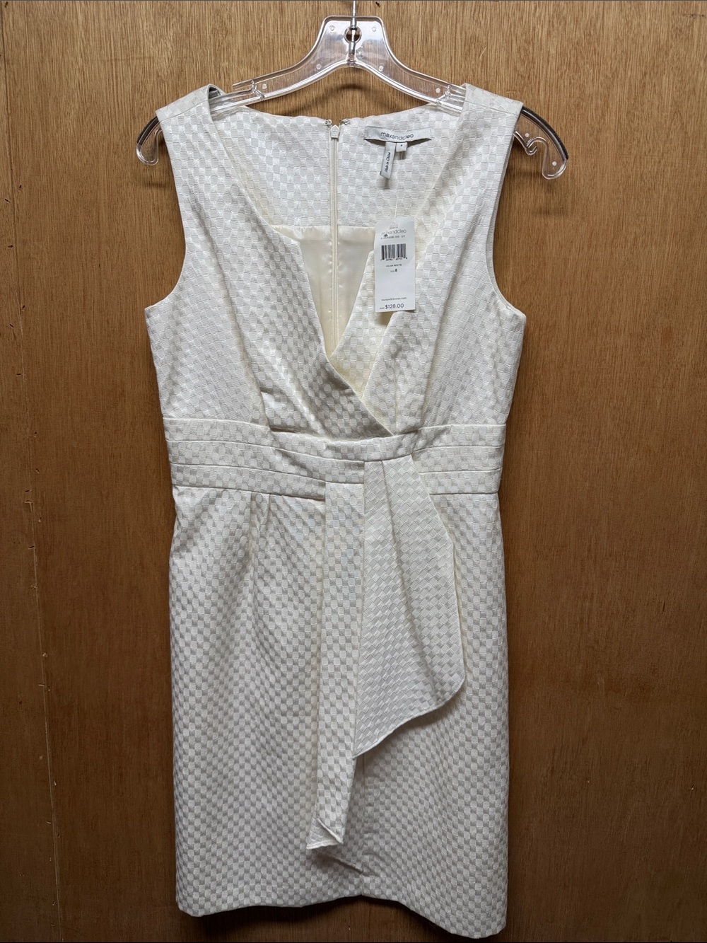 Sleeveless White Textured Sheath Dress